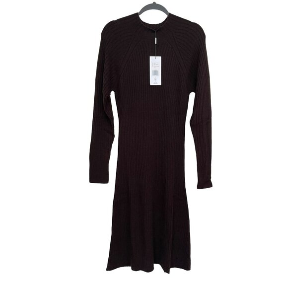 Thakoon Mock Neck Ribbed Lambswool Sweater Dress NWT Chocolate Brown - Picture 3 of 7